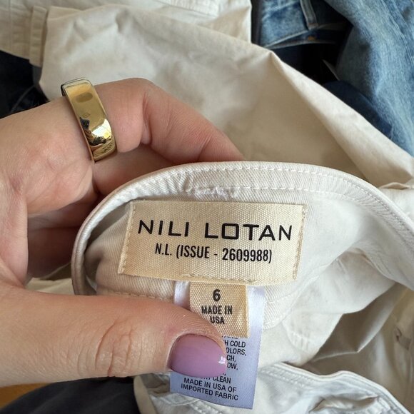 NWOT Nili Lotan Megan Pants White Twill Ankle Length High Rise Wide Leg Sz 6 - Picture 3 of 8